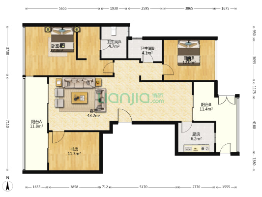 润富国际 3室1厅2卫 146平方