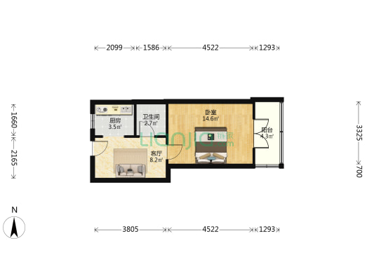 美园里 1室1厅1卫 42平方