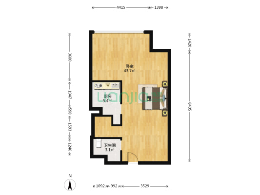 恒大天玺 1室0厅1卫 80平方