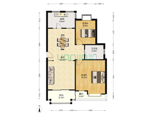 天华佳园 2室1厅1卫 97平方
