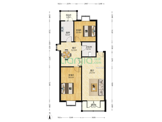大通公寓 2室2厅1卫 96平方