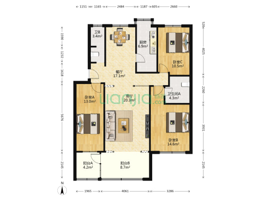 人民检察院宿舍 3室2厅2卫 123平方