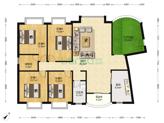 怡景湾 4室1厅1卫 159平方
