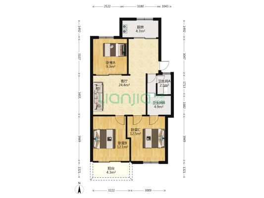 裕轩苑 3室1厅2卫 93平方