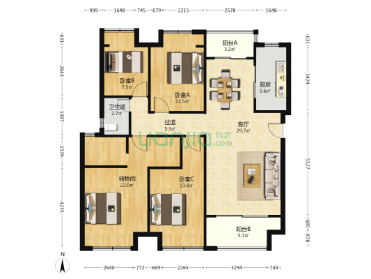 宝龙世家 3室1厅1卫 123平方
