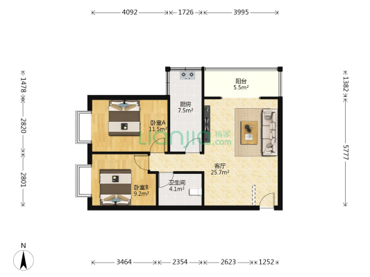 金建嘉园 2室1厅1卫 95平方