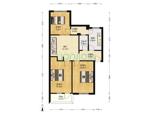 杨园街电力新村社区 3室1厅1卫 60平方