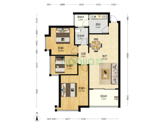 东湾桃花苑 3室1厅1卫 89平方
