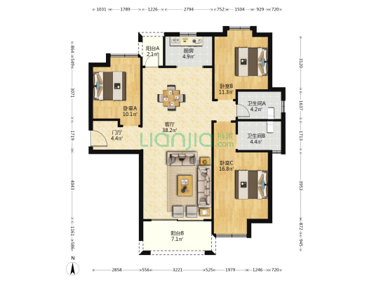 映悦星府 3室1厅2卫 132平方