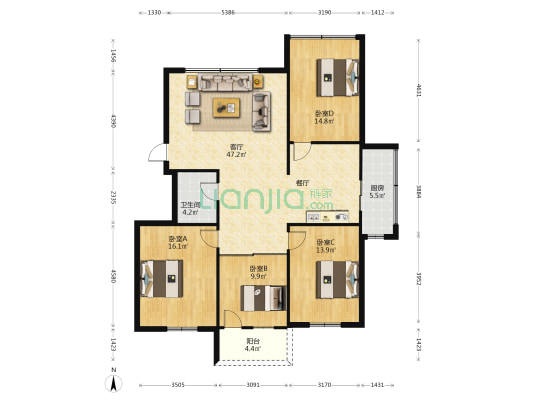 国丰新村 4室1厅1卫 146平方