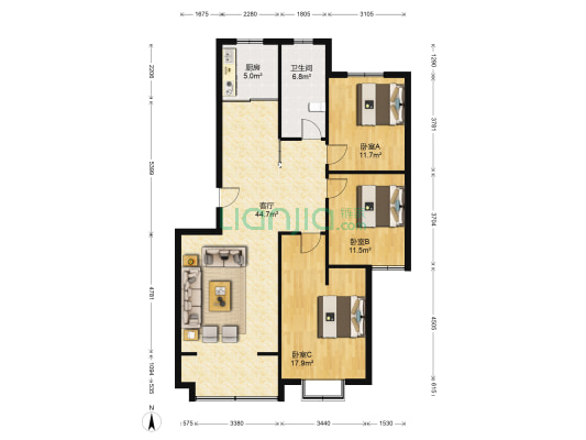 金如意北区 3室1厅1卫 118平方