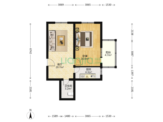 熔炼厂宿舍 1室1厅1卫 64平方