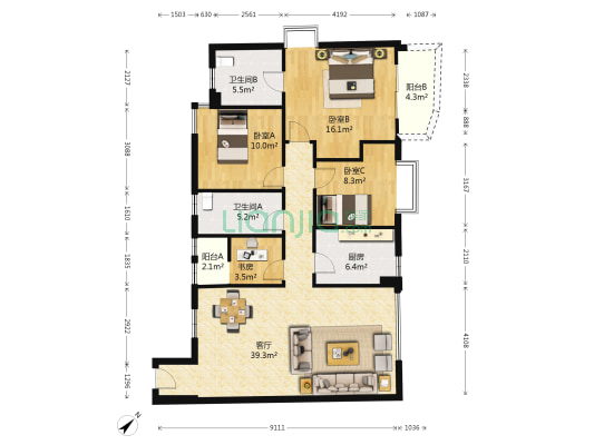 合和新城 4室1厅2卫 130平方