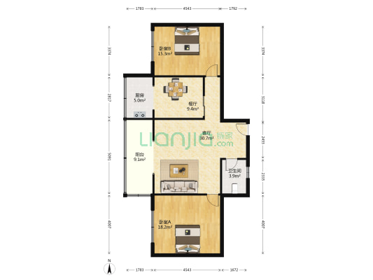 五世同堂街44号 2室2厅1卫 109平方