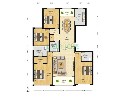荣盛御府 4室2厅3卫 186平方