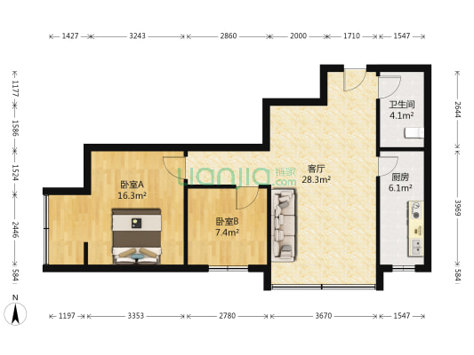 东特金星公馆 2室1厅1卫 83平方