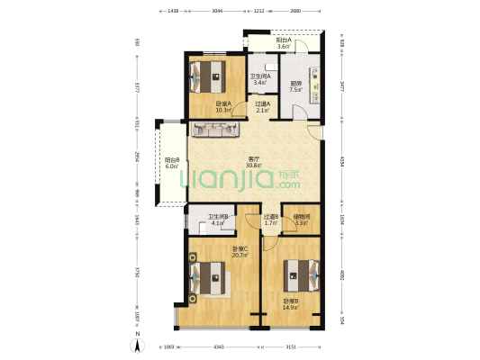 碧桂园天玺 3室1厅2卫 138平方