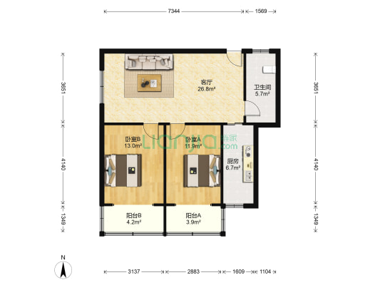 清风后街21号 2室1厅1卫 89平方