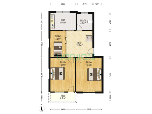 乌山南路266弄 3室1厅1卫 82平方