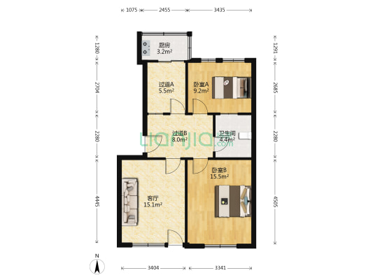 师专宿舍 2室1厅1卫 82平方