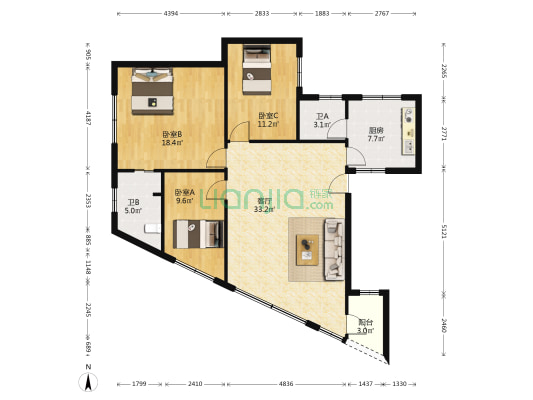 健兴楼 3室1厅2卫 114平方