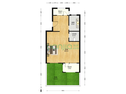 中国湾 1室0厅1卫 165平方