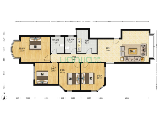 银都花园 4室1厅2卫 140平方
