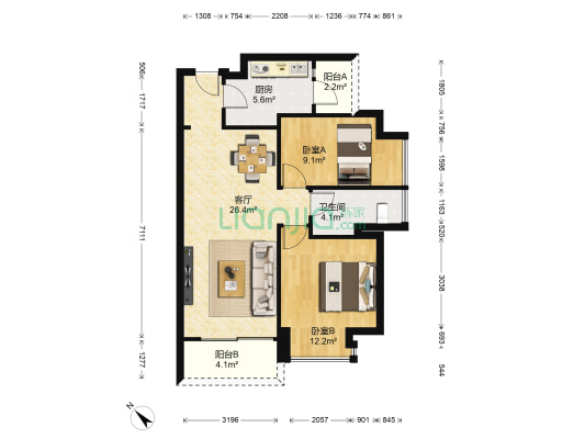 华润城润府三期 2室1厅1卫 87平方