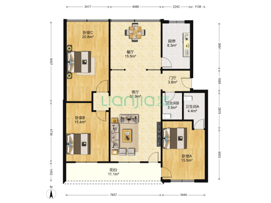 德邻小区 3室2厅2卫 146平方