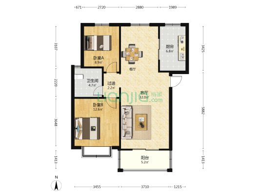 大福地 2室1厅1卫 91平方