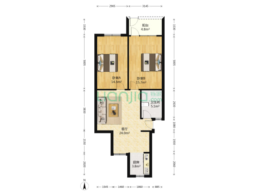 汉阳大街11号 2室1厅1卫 77平方