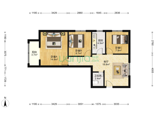 北洼西里 3室1厅1卫 78平方