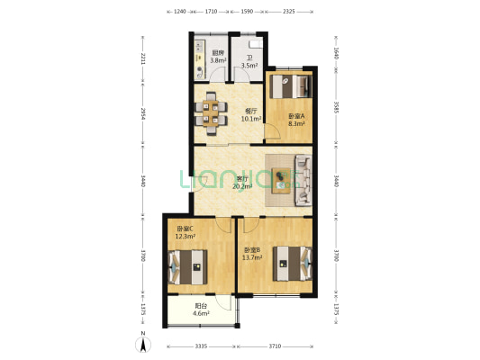 省果树所三宿舍 3室2厅1卫 97平方