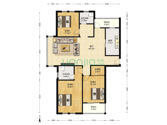 公园天下 3室1厅2卫 140平方