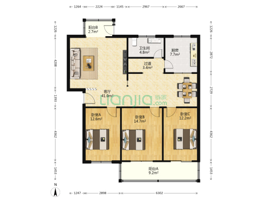 春秋湖畔 3室1厅1卫 124平方