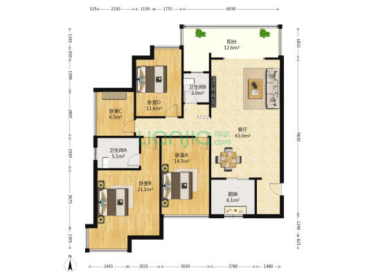 中房翡翠园二期 4室1厅2卫 134平方