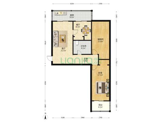 煤矿设计院十二处 1室2厅1卫 100平方