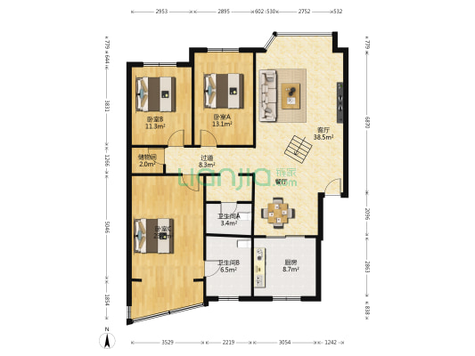 富城花园 3室1厅2卫 131平方