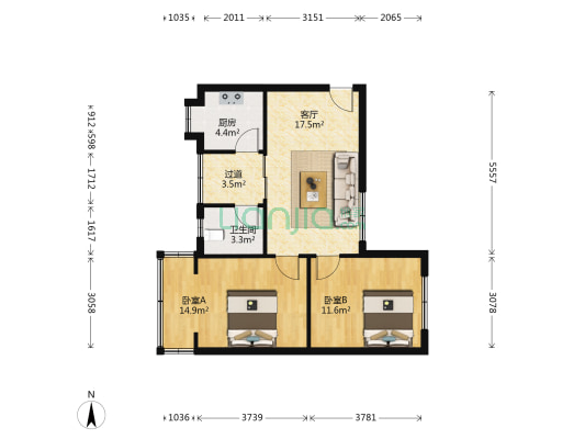 大田坎街91号 2室1厅1卫 63平方