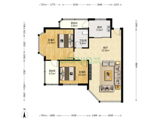 龙景苑(九龙坡) 2室1厅1卫 89平方