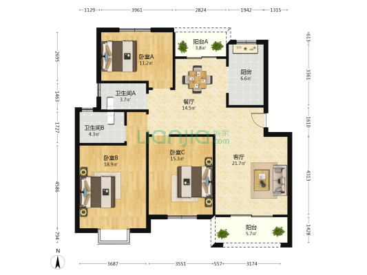 柞溪小区 3室2厅2卫 120平方