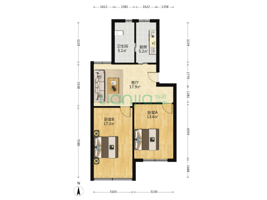 岭南家园 2室1厅1卫 72平方