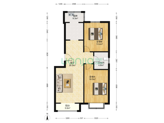 宏昇家园 2室1厅1卫 96平方