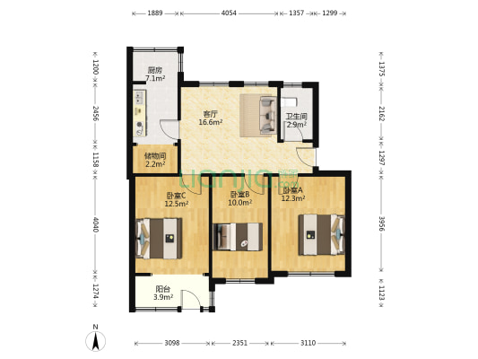 黄河路119号 3室1厅1卫 81平方