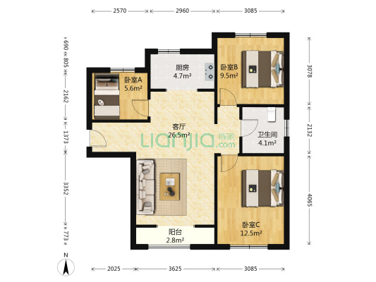 首创国际半岛采薇雅苑 3室1厅1卫 100平方