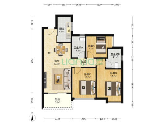 华润公园九里花园 3室1厅2卫 95平方