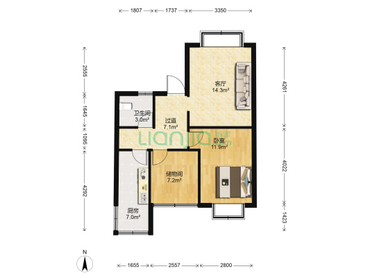东宝花园 1室1厅1卫 70平方