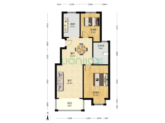 紫薇雅苑 2室2厅1卫 88平方