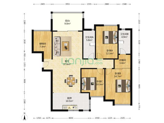 彰泰·名都 3室1厅2卫 117平方