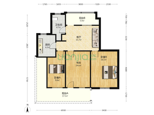 宣教花苑 3室1厅1卫 92平方